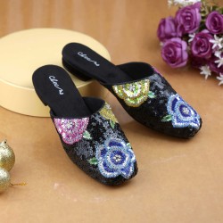 Women Black Ethnic Slip Ons