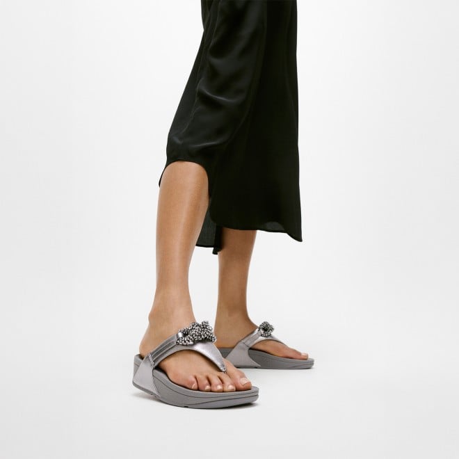 Fitflop Lulu Beaded-Chain Leather Toe-Post Sandals (SKU: 228-421-27-3)