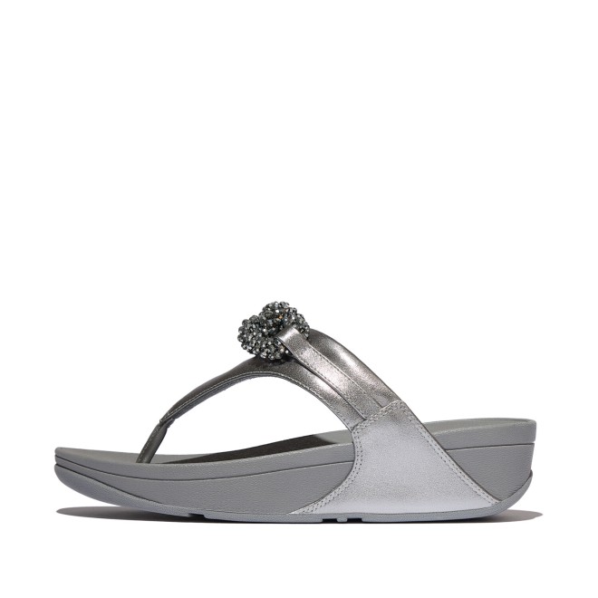 Fitflop Lulu Beaded-Chain Leather Toe-Post Sandals (SKU: 228-421-27-3)