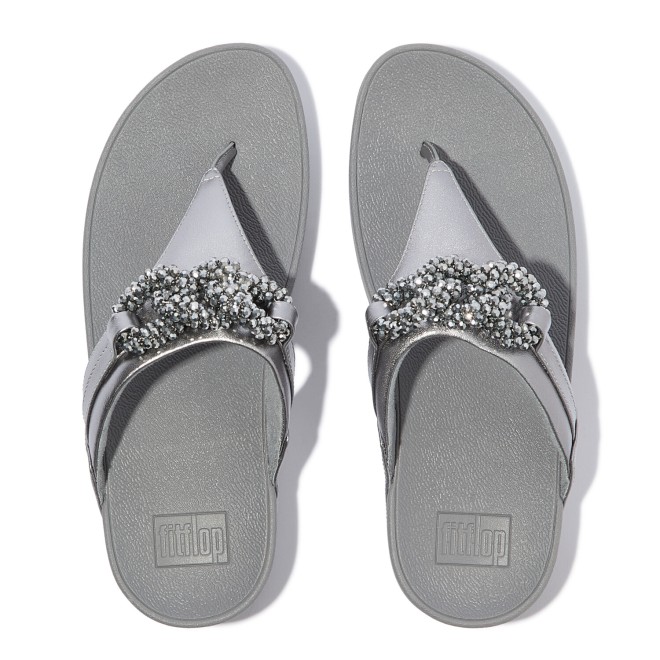Fitflop Lulu Beaded-Chain Leather Toe-Post Sandals (SKU: 228-421-27-3)