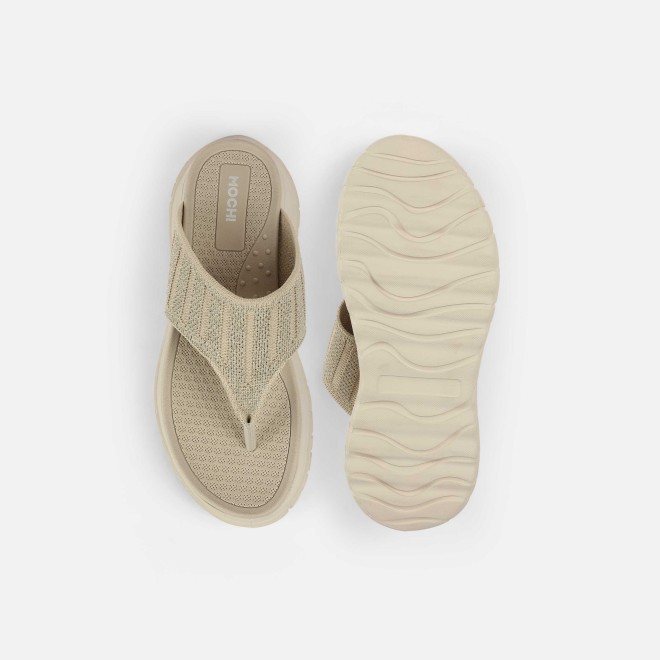 Mochi Women Beige Casual Slippers (SKU: 32-1477-20-36)