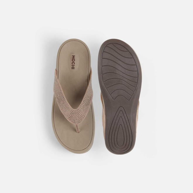 Mochi Women Beige Casual Slippers (SKU: 32-1507-20-36)