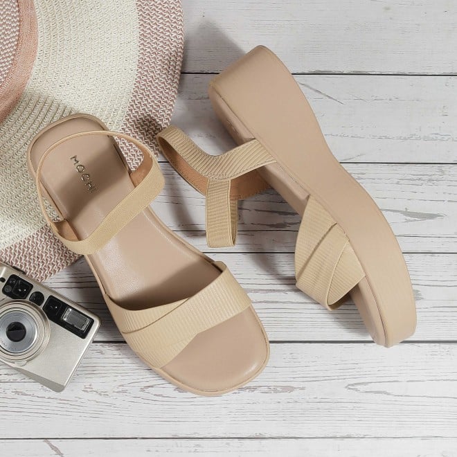 Mochi Women Beige Casual Sandals (SKU: 33-1338-20-36)