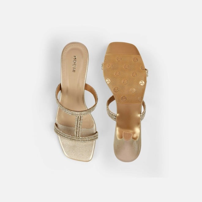 Mochi Women Gold Party Slip Ons (SKU: 35-2354-15-36)