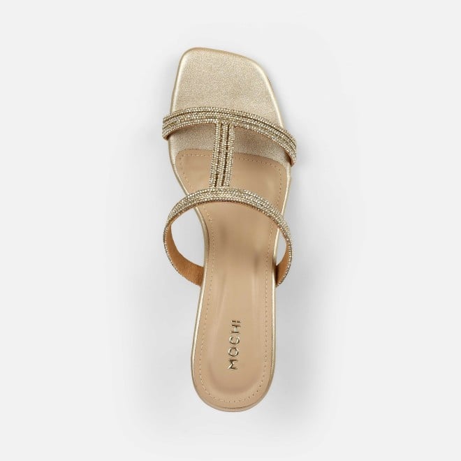 Mochi Women Gold Party Slip Ons (SKU: 35-2354-15-36)