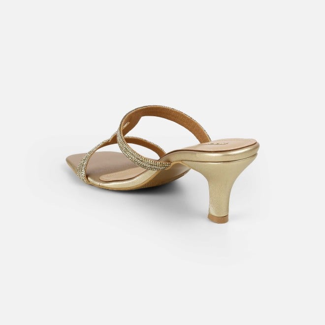 Mochi Women Gold Party Slip Ons (SKU: 35-2354-15-36)