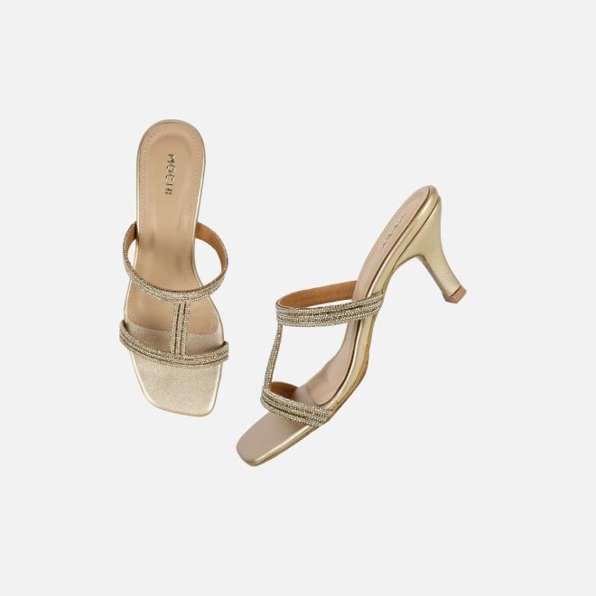 Mochi Women Gold Party Slip Ons (SKU: 35-2354-15-36)