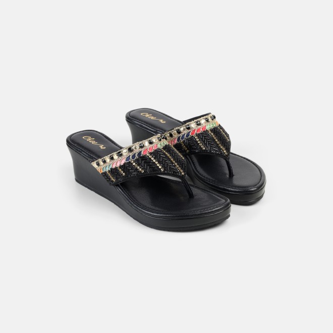 Cheemo Women Black Ethnic Slip Ons (SKU: 92-280-11-37)