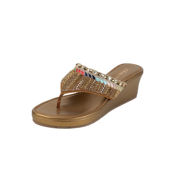 Cheemo Women Antic-gold Ethnic Slip Ons (SKU: 92-280-28-37)