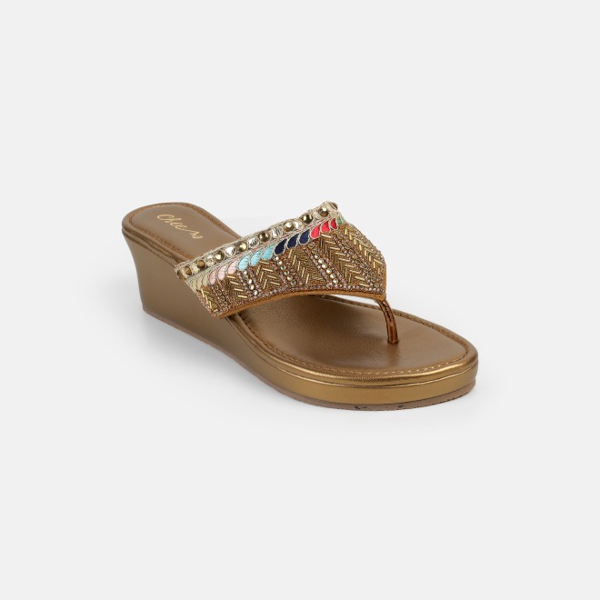 Cheemo Women Antic-gold Ethnic Slip Ons (SKU: 92-280-28-37)