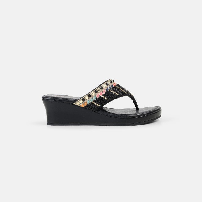 Cheemo Women Black Ethnic Slip Ons (SKU: 92-280-11-37)