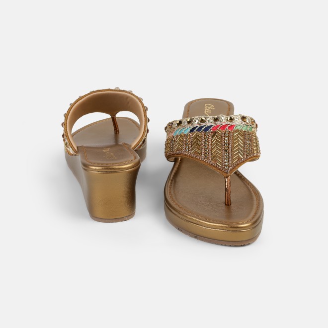 Cheemo Women Antic-gold Ethnic Slip Ons (SKU: 92-280-28-37)