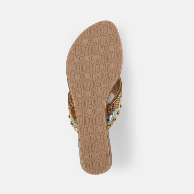 Cheemo Women Antic-gold Ethnic Slip Ons (SKU: 92-280-28-37)