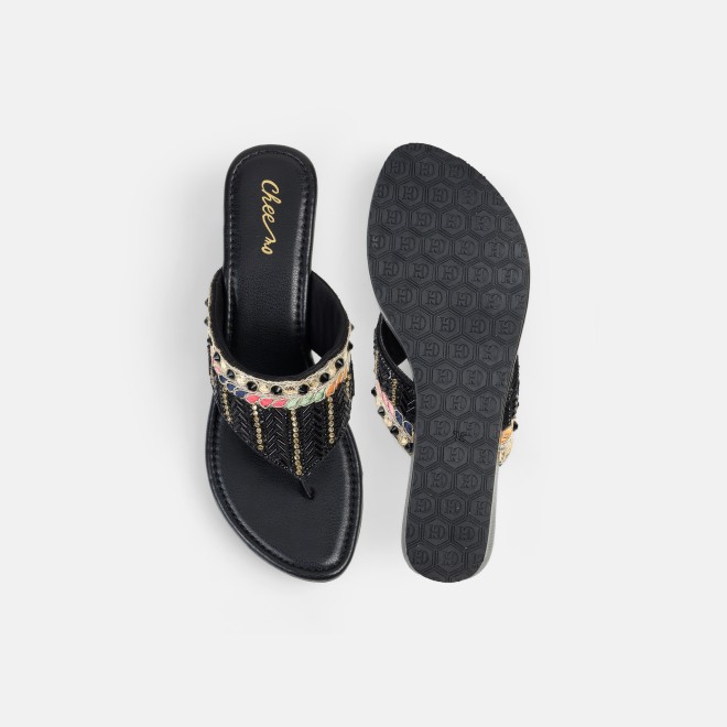 Cheemo Women Black Ethnic Slip Ons (SKU: 92-280-11-37)