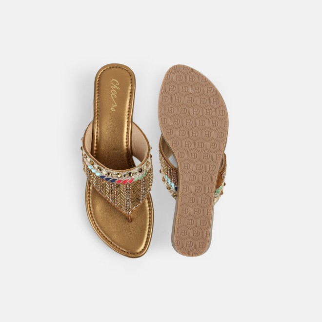 Cheemo Women Antic-gold Ethnic Slip Ons (SKU: 92-280-28-37)