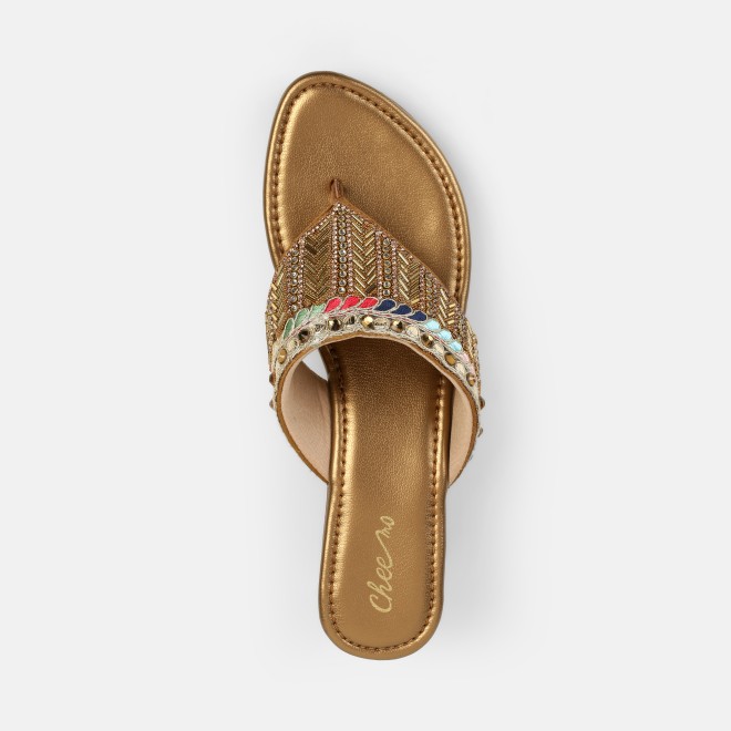 Cheemo Women Antic-gold Ethnic Slip Ons (SKU: 92-280-28-37)