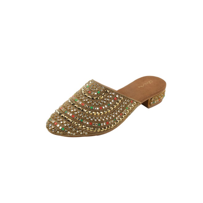 Cheemo Women Antic-gold Ethnic Slip Ons (SKU: 92-281-28-37)