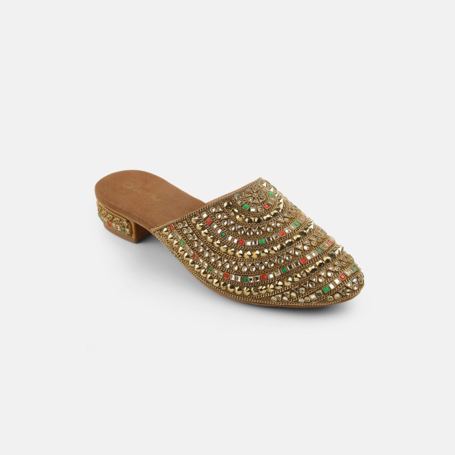 Cheemo Women Antic-gold Ethnic Slip Ons (SKU: 92-281-28-37)