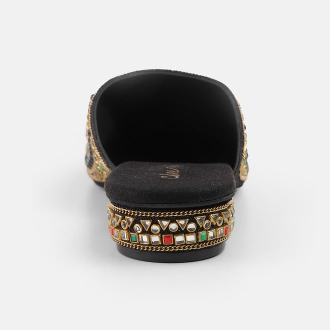 Cheemo Women Black Ethnic Slip Ons (SKU: 92-281-11-37)