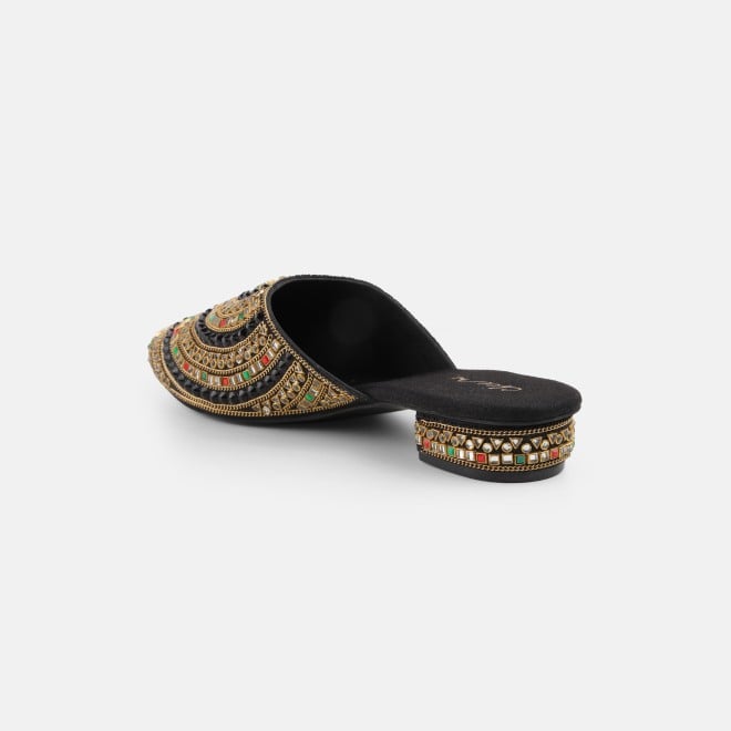 Cheemo Women Black Ethnic Slip Ons (SKU: 92-281-11-37)