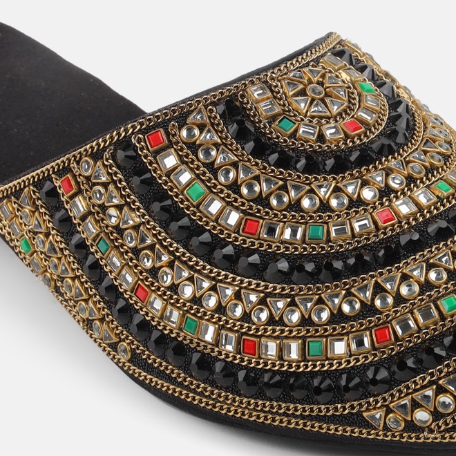 Cheemo Women Black Ethnic Slip Ons (SKU: 92-281-11-37)