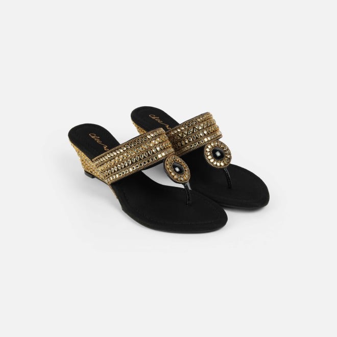 Cheemo Women Black Ethnic Slip Ons (SKU: 92-282-11-37)