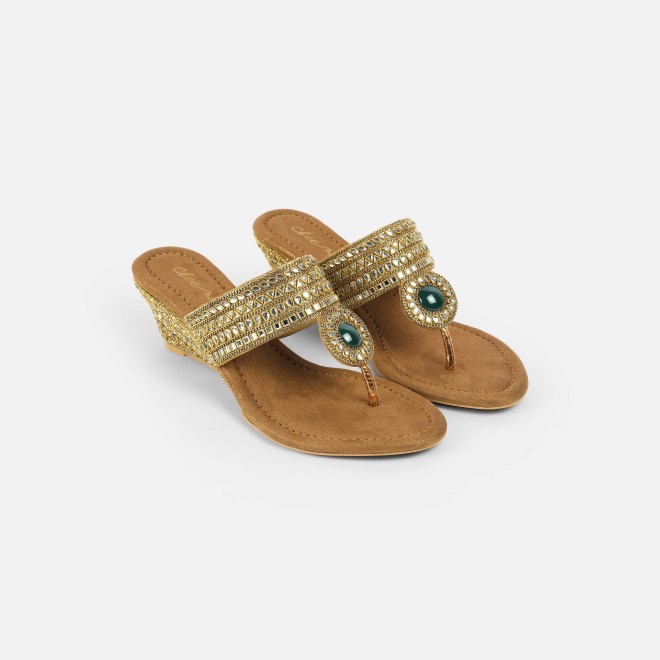 Cheemo Women Antic-gold Ethnic Slip Ons (SKU: 92-282-28-37)