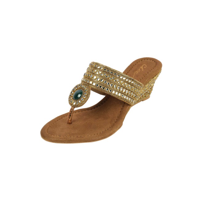 Cheemo Women Antic-gold Ethnic Slip Ons (SKU: 92-282-28-37)