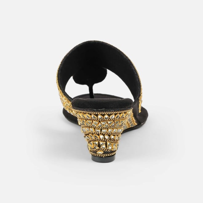 Cheemo Women Black Ethnic Slip Ons (SKU: 92-282-11-37)