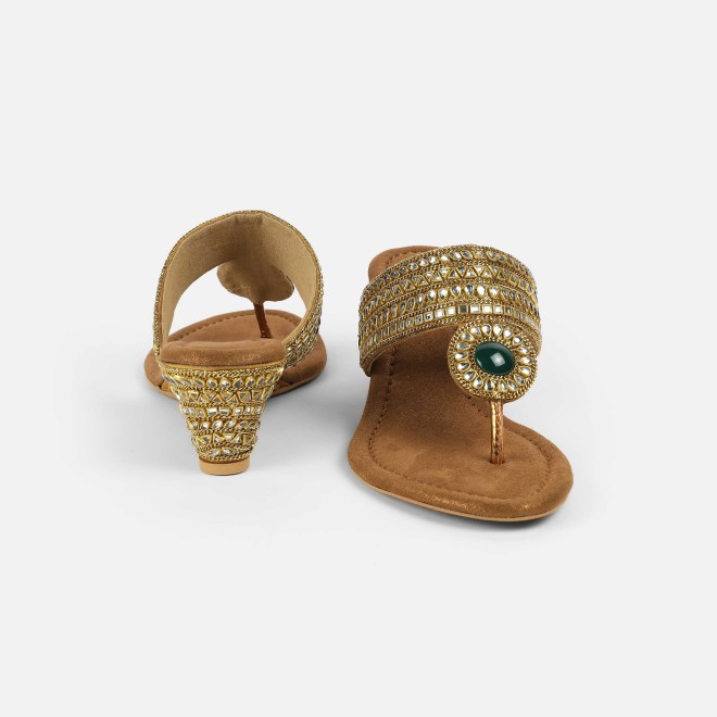 Cheemo Women Antic-gold Ethnic Slip Ons (SKU: 92-282-28-37)