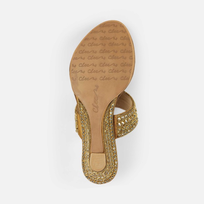 Cheemo Women Antic-gold Ethnic Slip Ons (SKU: 92-282-28-37)