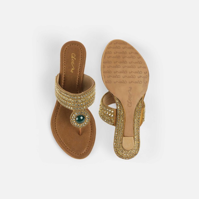 Cheemo Women Antic-gold Ethnic Slip Ons (SKU: 92-282-28-37)