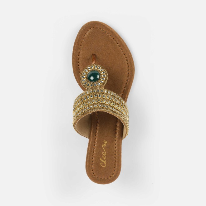 Cheemo Women Antic-gold Ethnic Slip Ons (SKU: 92-282-28-37)