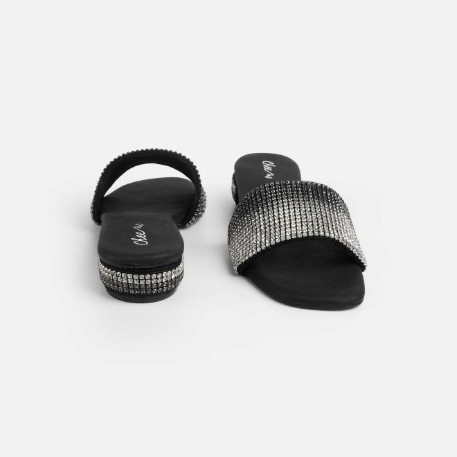 Cheemo Women Black Party Slip Ons (SKU: 92-287-11-37)