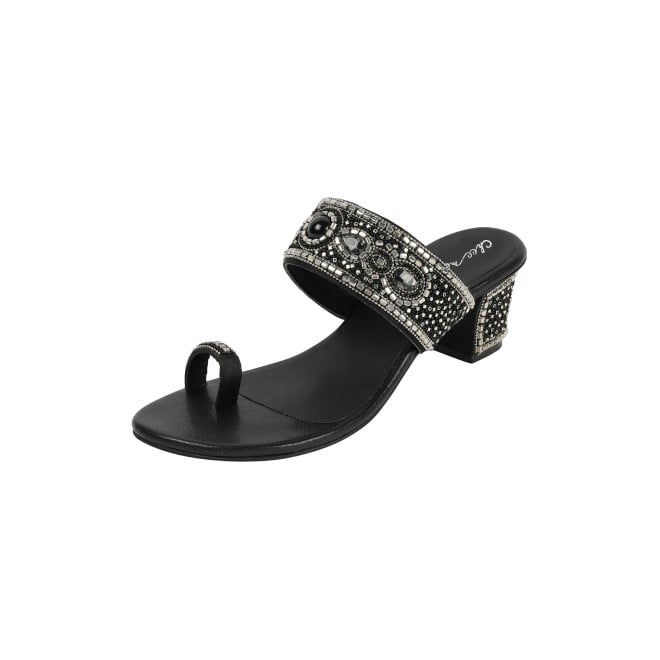 Cheemo Women Black Ethnic Slip Ons (SKU: 92-292-11-37)