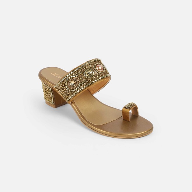 Cheemo Women Antic-gold Ethnic Slip Ons (SKU: 92-292-28-39)