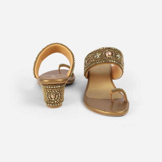 Cheemo Women Antic-gold Ethnic Slip Ons (SKU: 92-292-28-39)