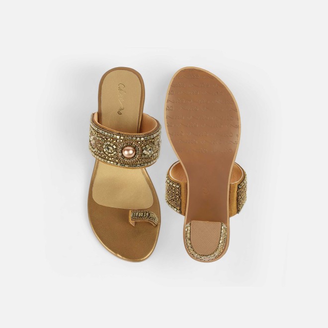 Cheemo Women Antic-gold Ethnic Slip Ons (SKU: 92-292-28-39)