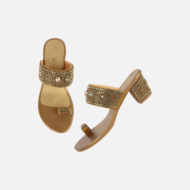 Cheemo Women Antic-gold Ethnic Slip Ons (SKU: 92-292-28-39)