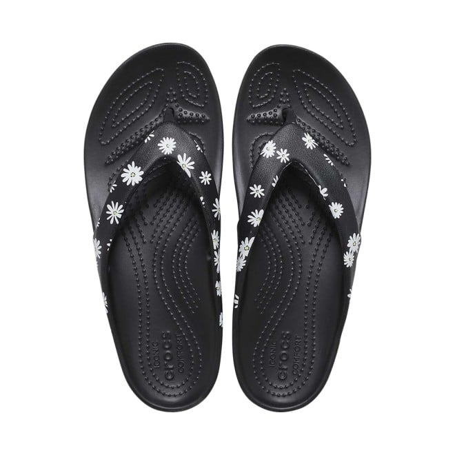 Crocs Women Black-Floral Casual Slippers (SKU: 118-204231-0CV-5)