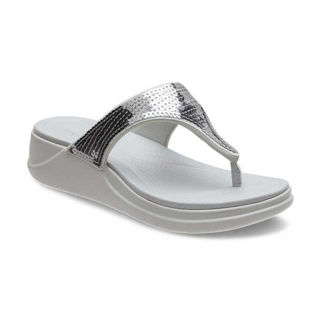 Crocs Women Pearl White-Silver Casual Slippers (SKU: 118-207647-178-4)