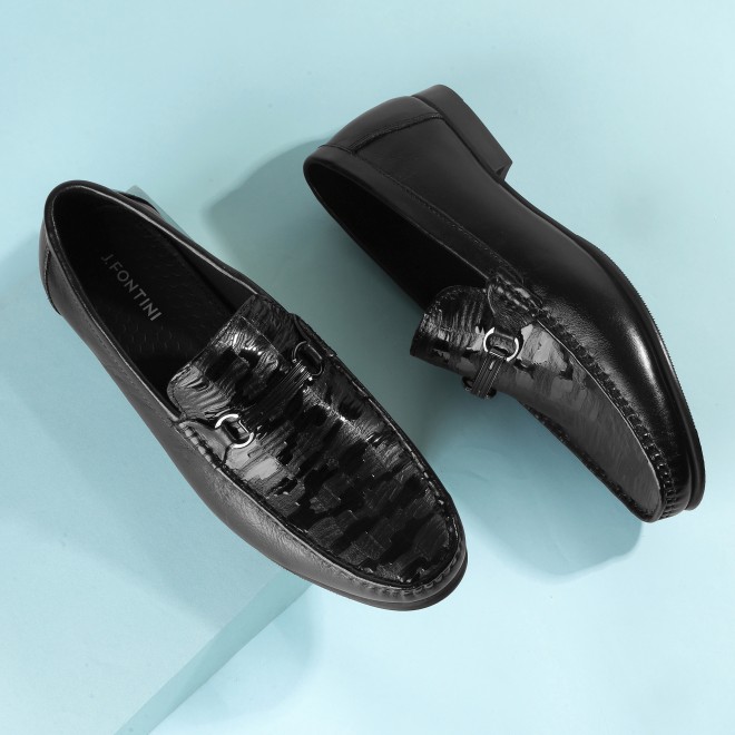 J.Fontini Men Black Formal Moccasin