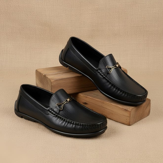 J.Fontini Men Black Formal Moccasin