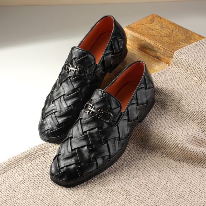 J.Fontini Men Black Ethnic Slip Ons (SKU: 14-1648-11-40)