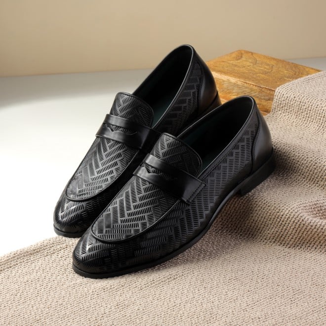 J.Fontini Men Black Formal Moccasin