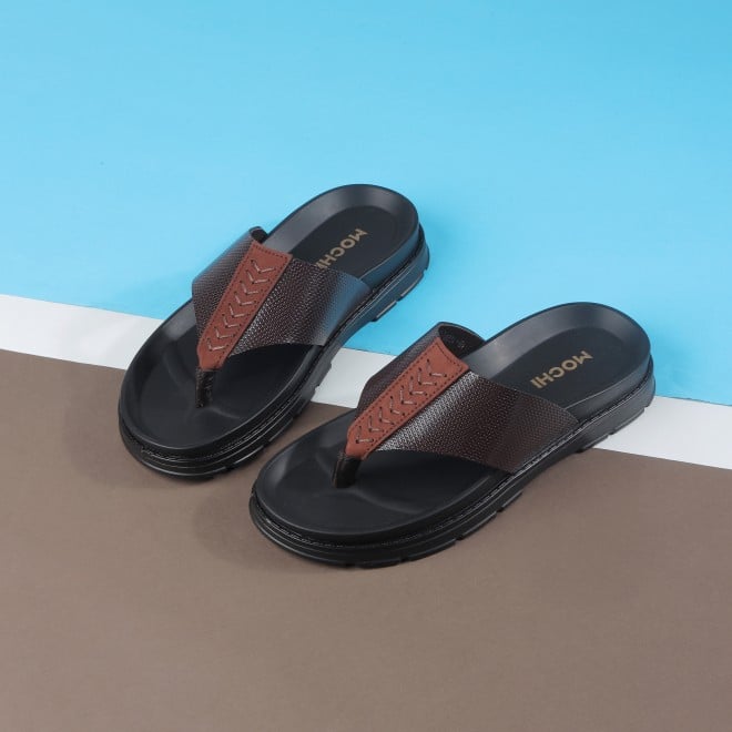 Mochi Men Brown Casual Slippers