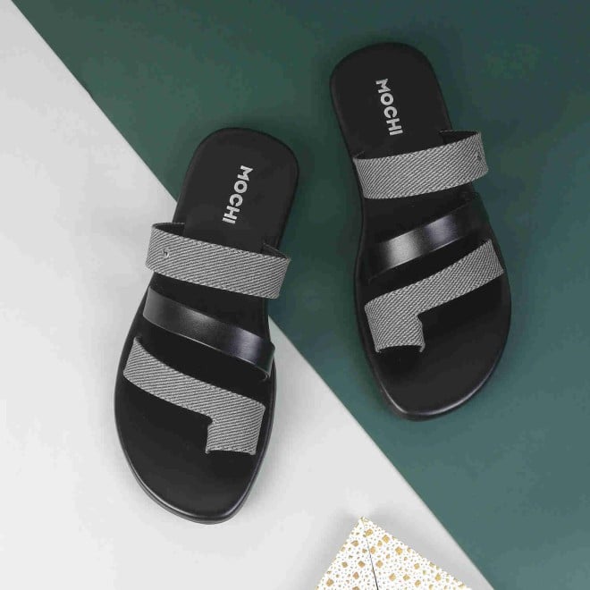 Mochi Men Black Casual Slippers & Flip Flops (SKU: 16-1041-11-40)