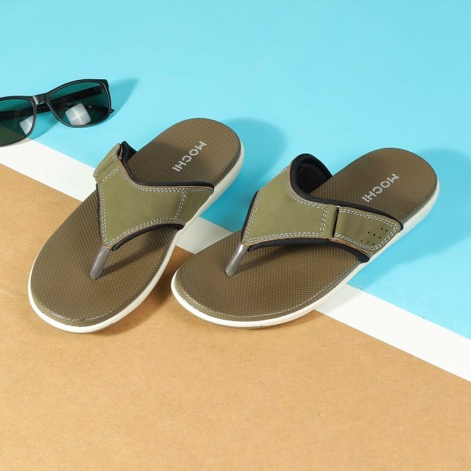 Mochi Men Olive Casual Slippers