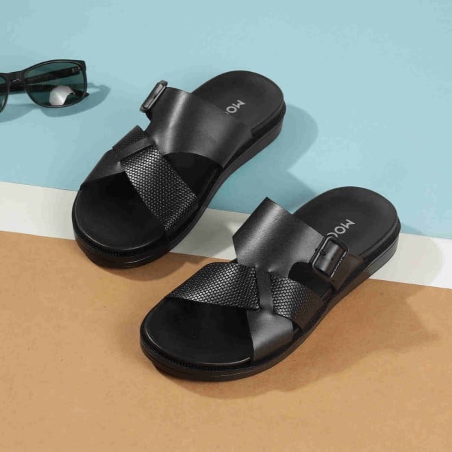 Mochi Men Black Casual Slippers