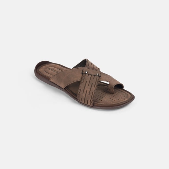 Mochi Men Brown Casual Slippers